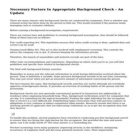 Necessary Factors In Appropriate Background Check - An Update