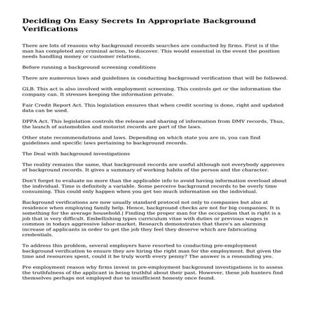 Deciding On Easy Secrets In Appropriate Background Verifications