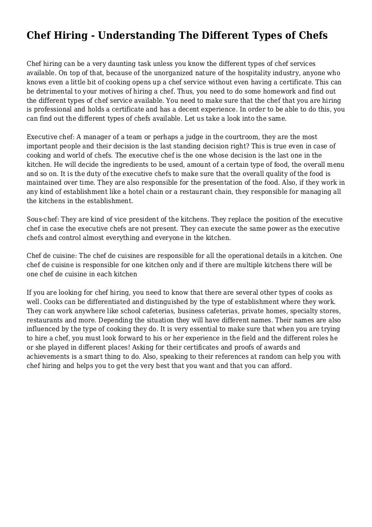 Chef Hiring Understanding The Different Types of Chefs