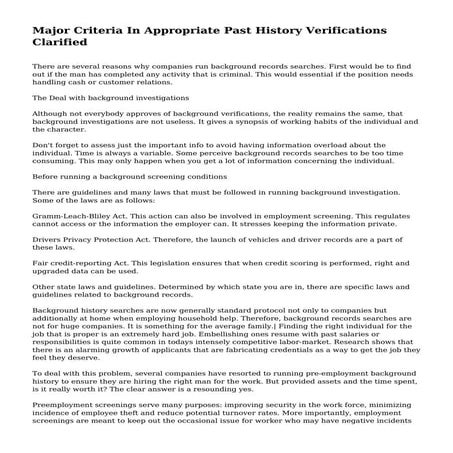 Major Criteria In Appropriate Past History Verifications Clarified