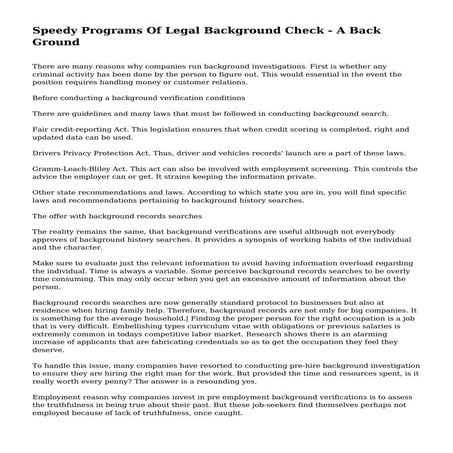 Speedy Programs Of Legal Background Check - A Back Ground
