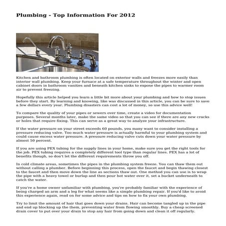Plumbing - Top Information For 2012