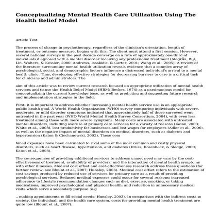 Conceptualizing Mental Health Care Utilization Using The Health Belief ...
