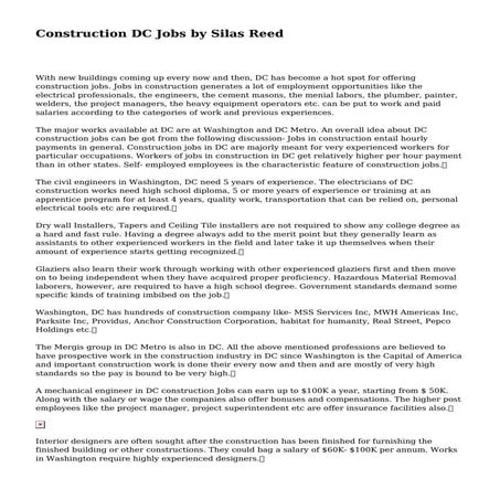 Construction DC Jobs by Silas Reed | PDF