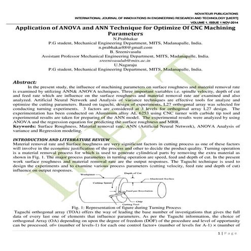 Application of ANOVA and ANN Technique for Optimize Of CNC Machining Parameters