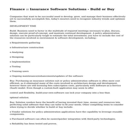 Finance :: Insurance Software Solutions - Build or Buy