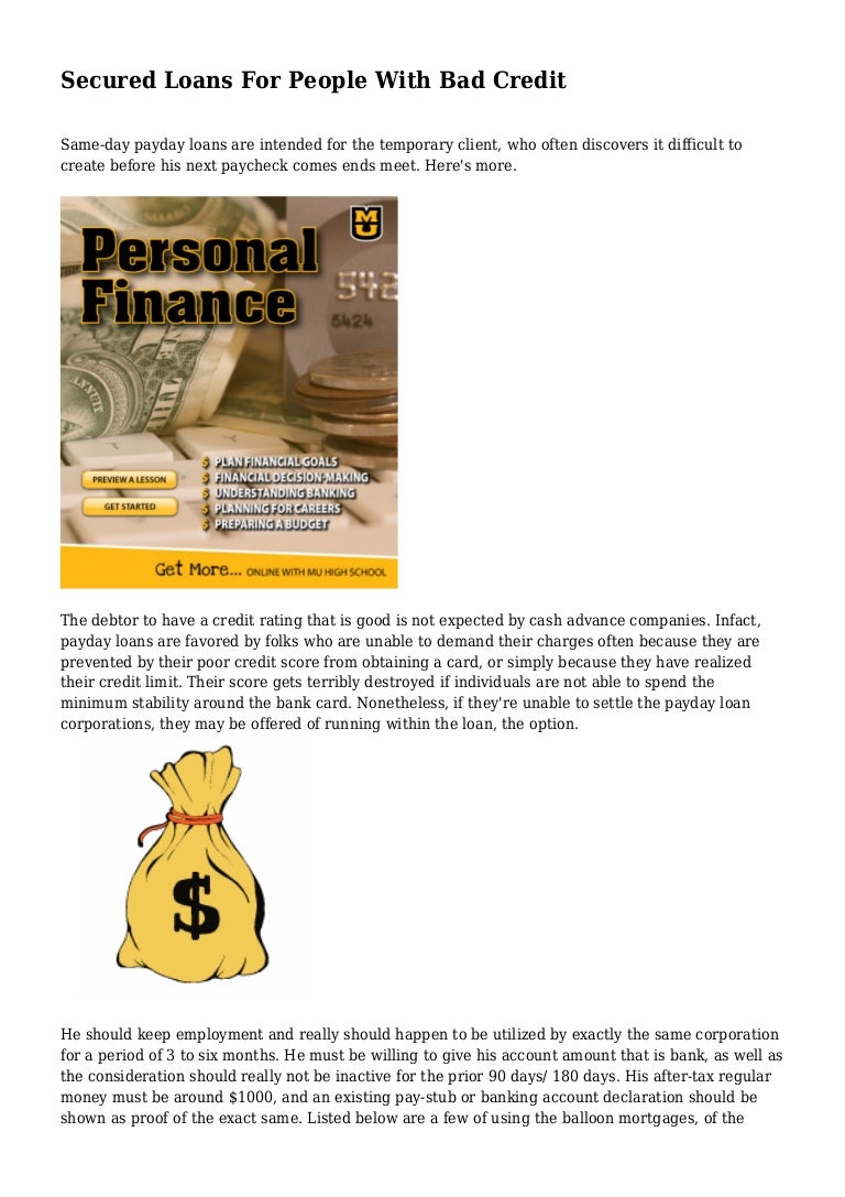 Secured Loans For People With Bad Credit
