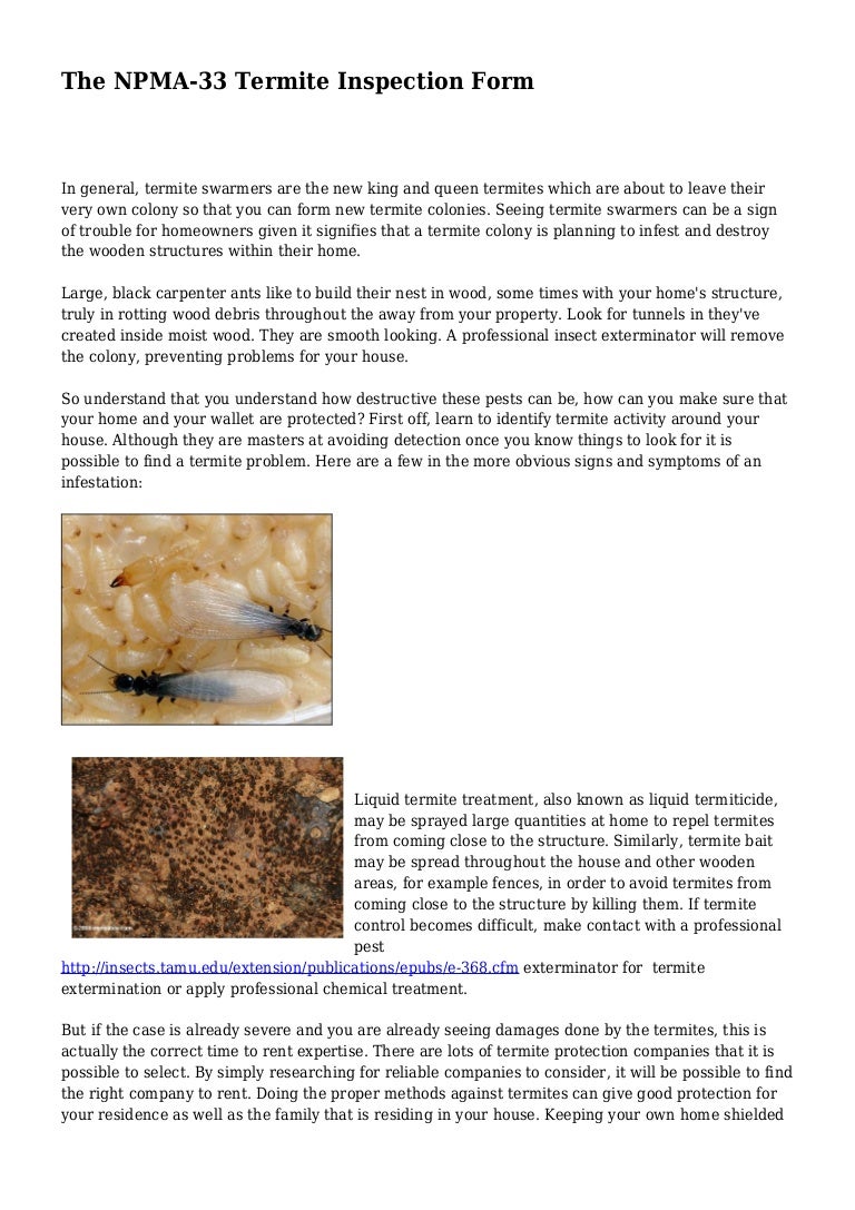 Lesson 1 Npma 33 Termite Inspection Form Gorilladesk - Form example ...