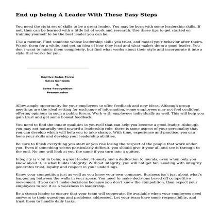 End up being A Leader With These Easy Steps