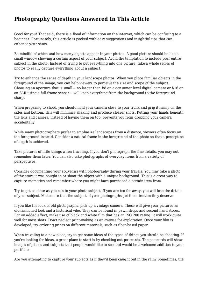 Photography Questions Answered In This Article