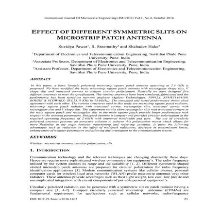 EFFECT OF DIFFERENT SYMMETRIC SLITS ON MICROSTRIP PATCH ANTENNA