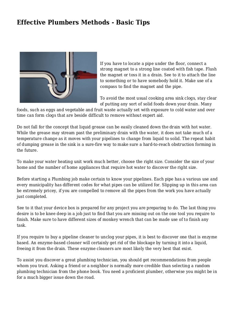 Effective Plumbers Methods Basic Tips