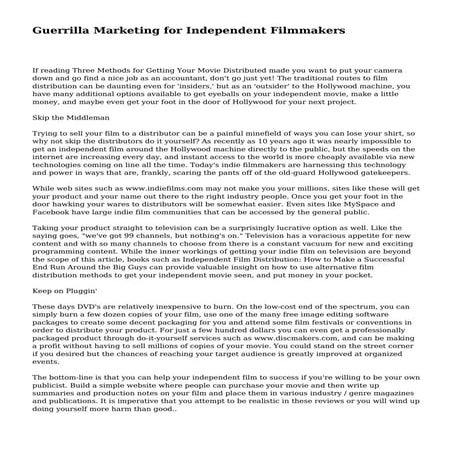 Guerrilla Marketing for Independent Filmmakers