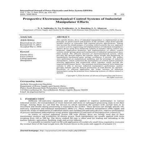 Prospective Electromechanical Control Systems of Industrial Manipulator Efforts