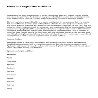 Fruits and Vegetables in Season