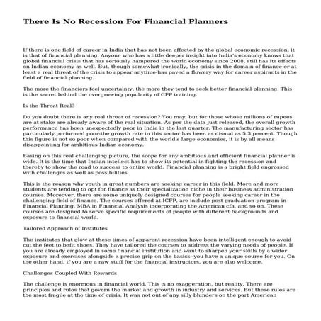 There Is No Recession For Financial Planners