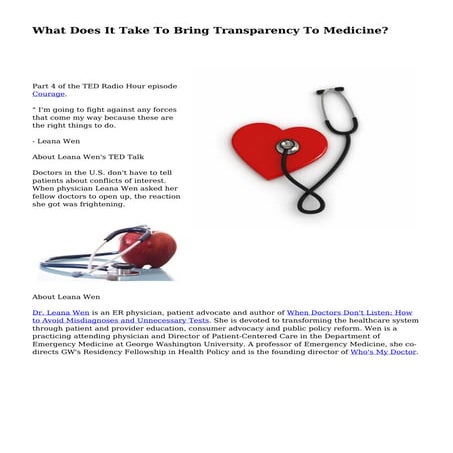 What Does It Take To Bring Transparency To Medicine?