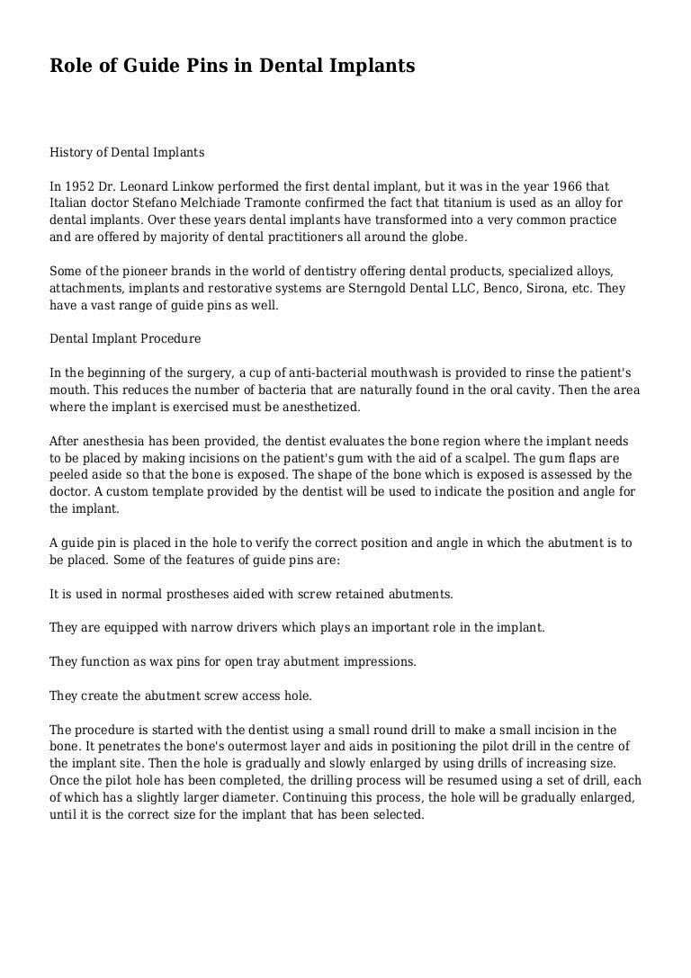 Role of Guide Pins in Dental Implants