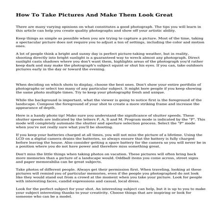 How To Take Pictures And Make Them Look Great