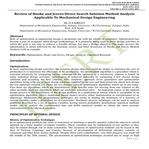 Review of Hooke and Jeeves Direct Search Solution Method Analysis Applicable ...