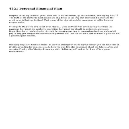 4321 Personal Financial Plan | PDF