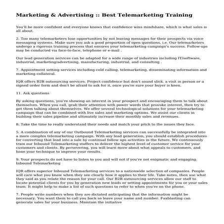 Marketing & Advertising :: Best Telemarketing Training | PDF
