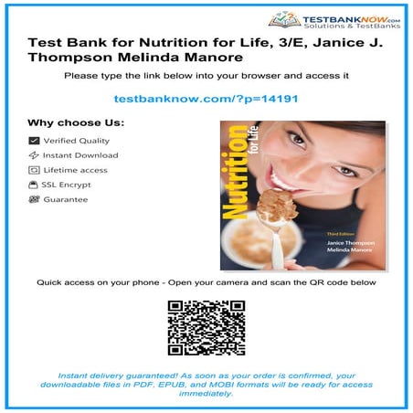 Comprehensive Test Bank for Nutrition for Life, 3rd Edition by Janice J ...