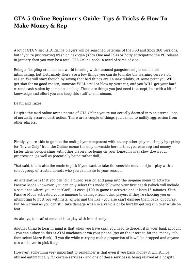 Gta 5 Online Beginner S Guide Tips Tricks How To Make Money Rep - 