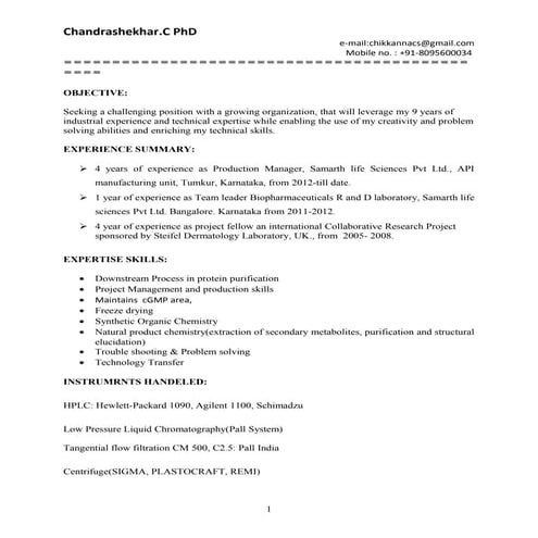 chandrashekar.C  resume