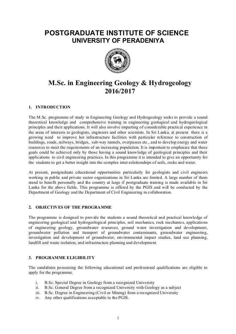 Course Details Of Msc Engineering Geology Hydrogeology - 