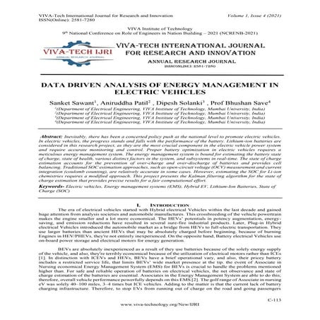 DATA DRIVEN ANALYSIS OF ENERGY MANAGEMENT IN ELECTRIC VEHICLES