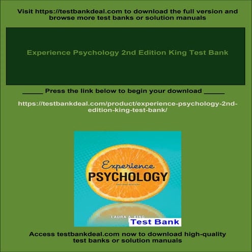 Experience Psychology 2nd Edition King Test Bank