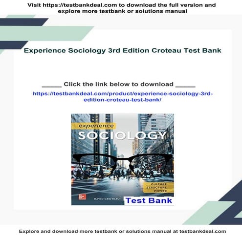 Experience Sociology 3rd Edition Croteau Test Bank