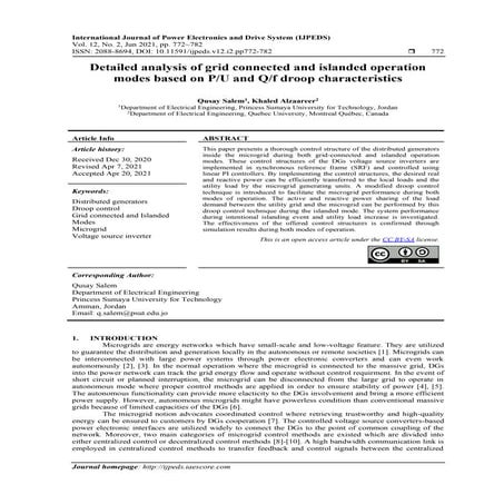 Detailed analysis of grid connected and islanded operation modes based on P/U...