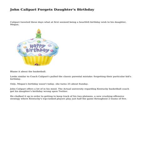 John Calipari Forgets Daughter&rsquo;s Birthday | PDF