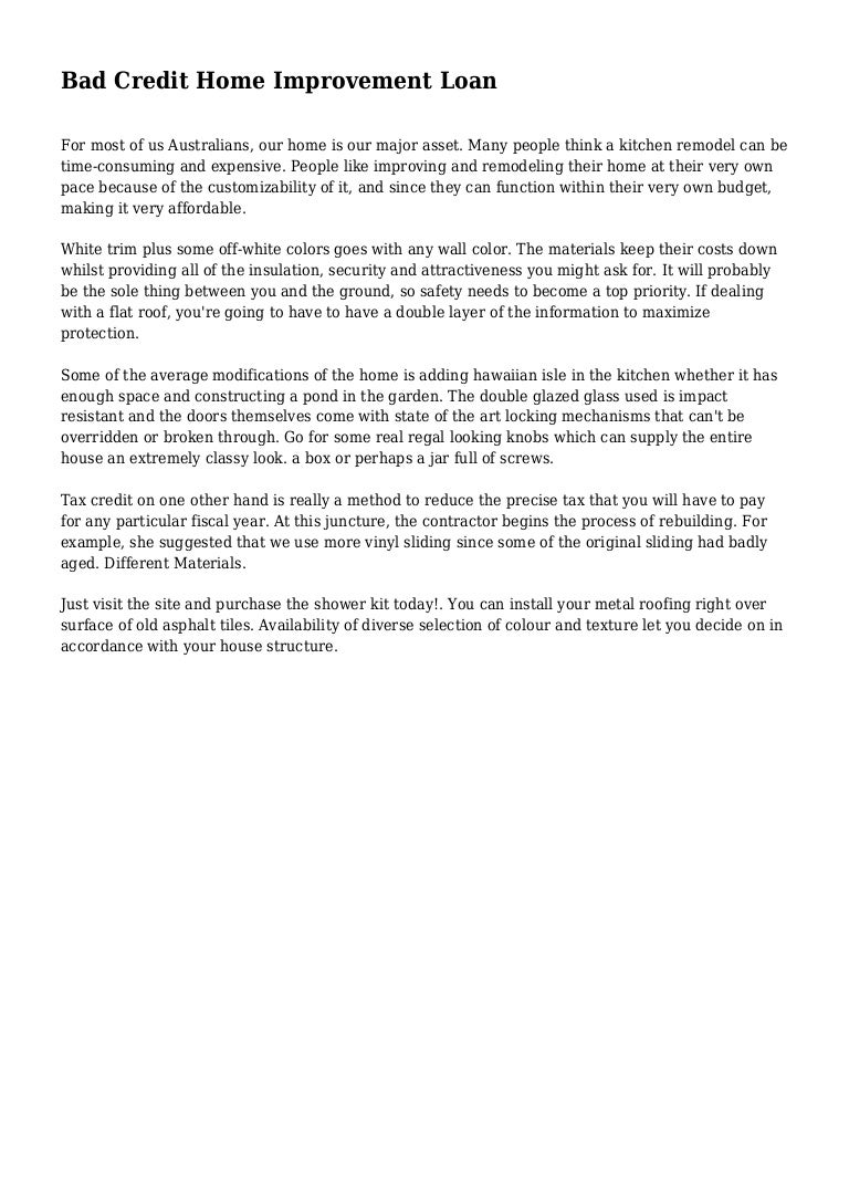 Bad Credit Home Improvement Loan