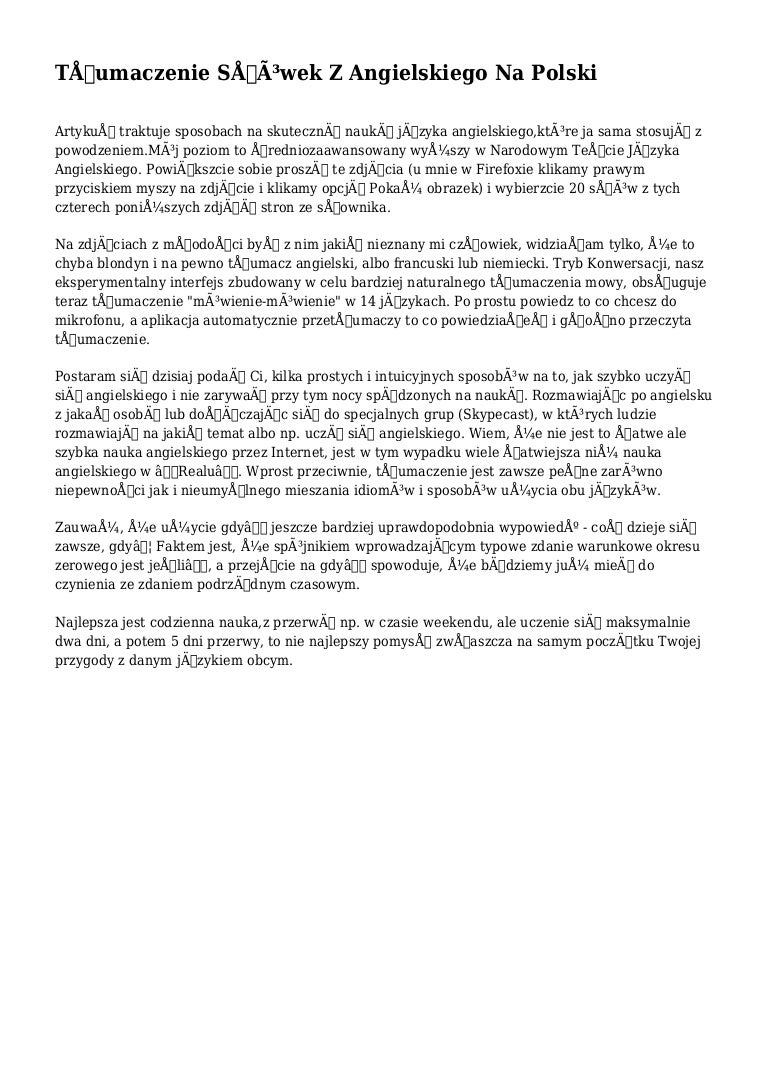 Tłumaczenie Słówek Z Angielskiego Na Polski