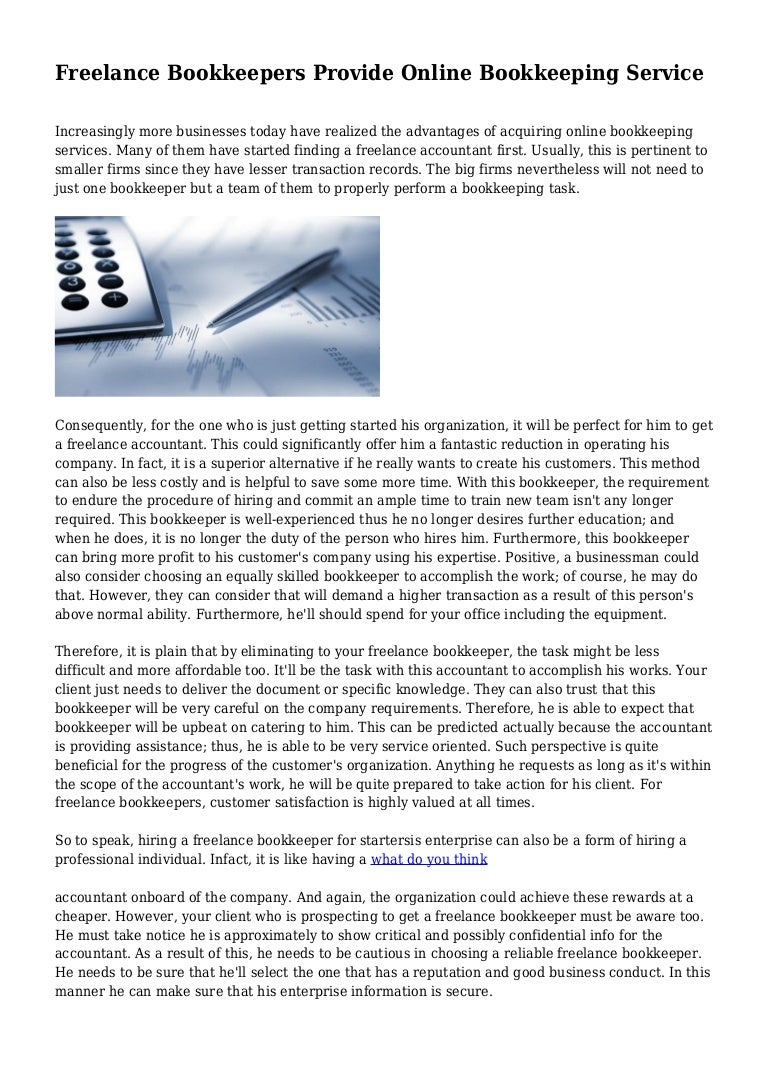 Freelance Bookkeepers Provide Online Bookkeeping Service