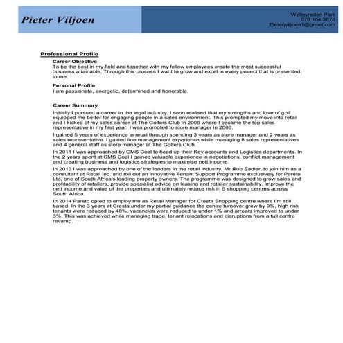 Pieter Viljoen CV 2016 2