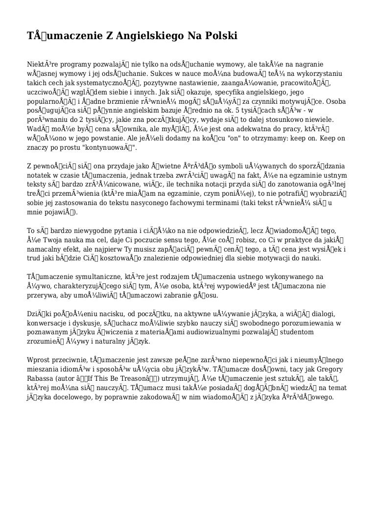 Tłumaczenie Z Angielskiego Na Polski