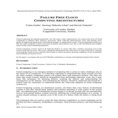 Failure Free Cloud Computing Architectures