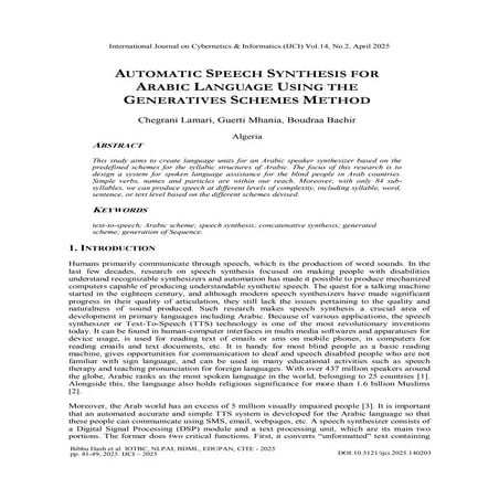 AUTOMATIC SPEECH SYNTHESIS FOR ARABIC LANGUAGE USING THE GENERATIVES SCHEMES ...