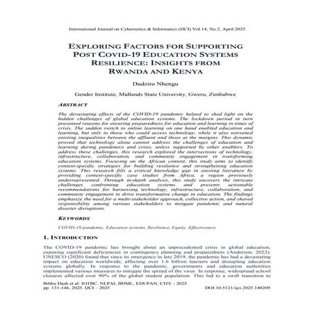 Exploring Factors for Supporting Post COVID-19 Education Systems Resilience: Insights from Rwanda and Kenya