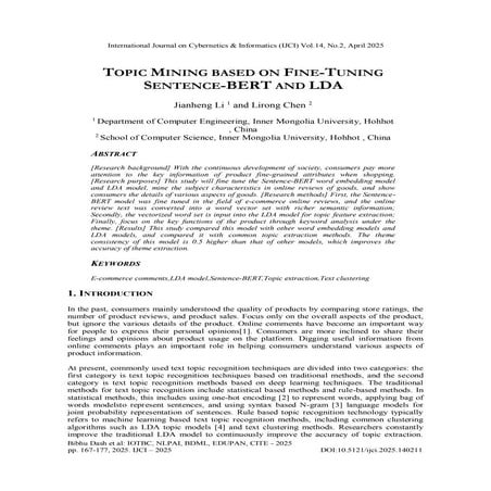 Topic Mining based on Fine-Tuningsentence-BERT and LDA
