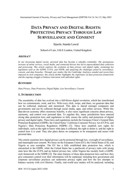 DATA PRIVACY AND DIGITAL RIGHTS: PROTECTING PRIVACY THROUGH LAW SURVEILLANCE AND CONSENT