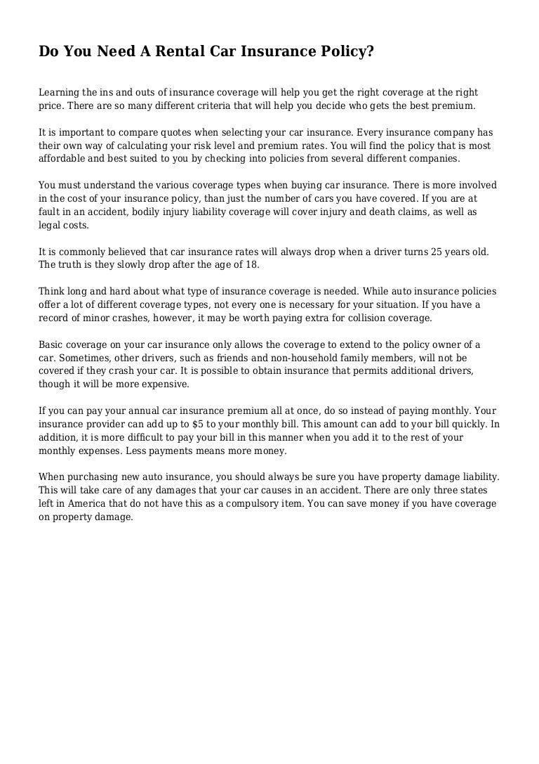 do you need your own car insurance to rent a car