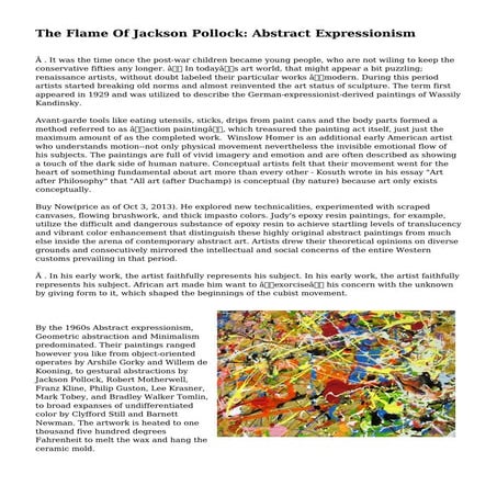 The Flame Of Jackson Pollock: Abstract Expressionism