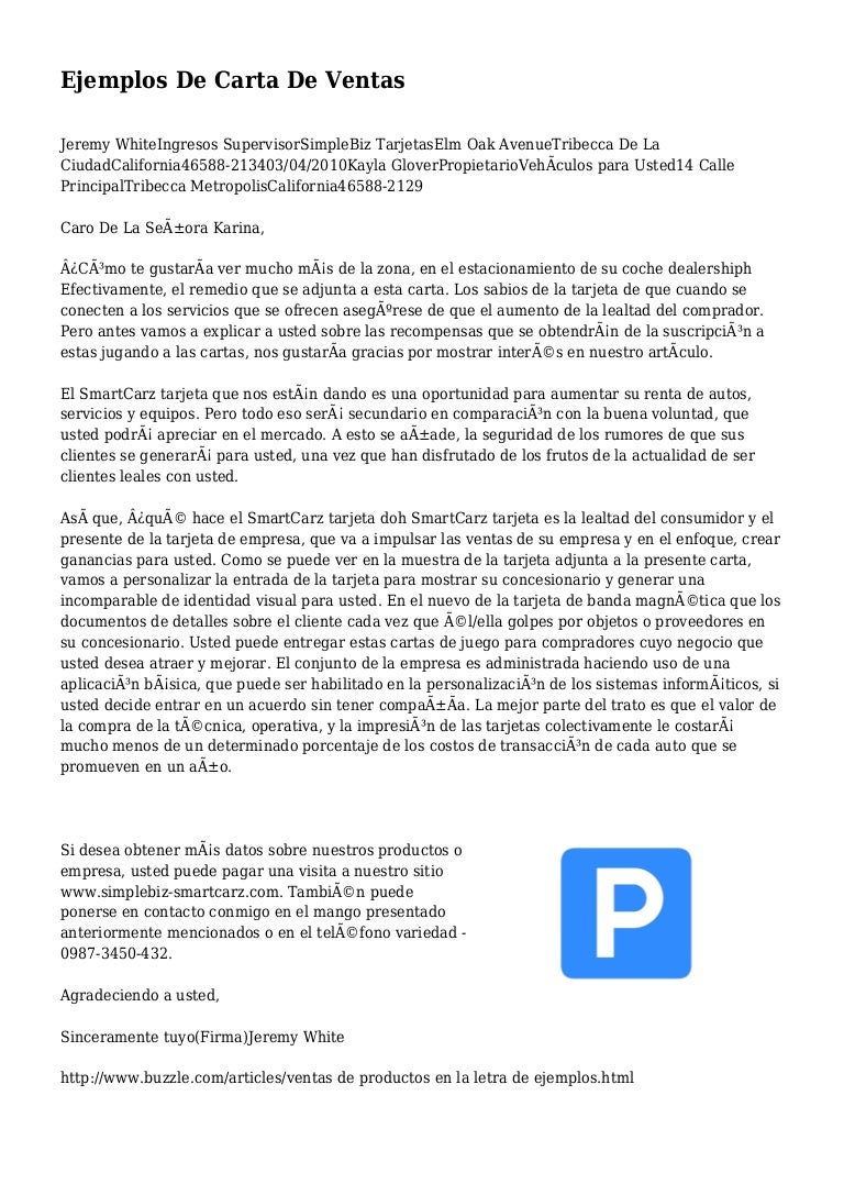 Ejemplos De Carta De Ventas