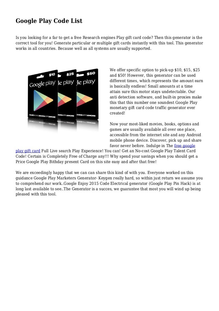 Google Play Code List Google Play Code List