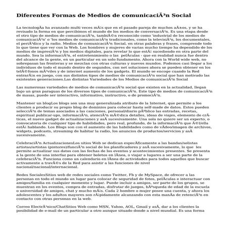 Diferentes Formas de Medios de comunicación Social
